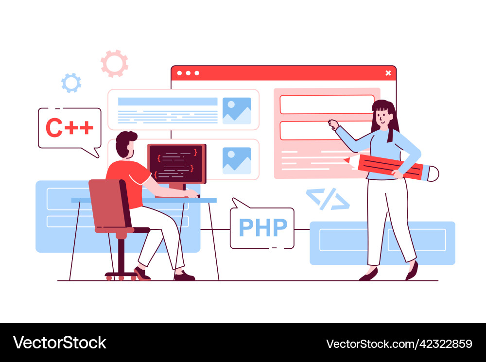 Ui ux Programmierkonzept in flacher Liniengestaltung Vektorbild