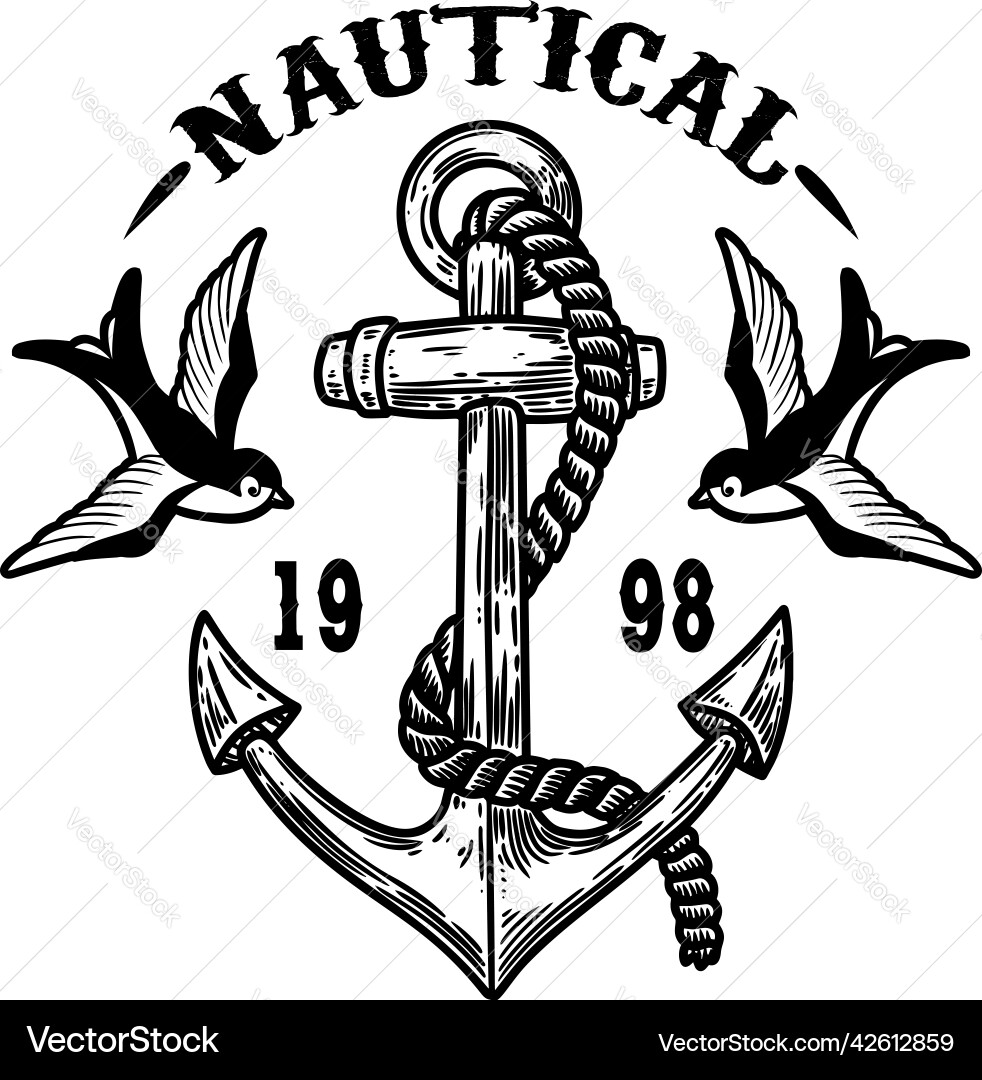 Vintage anchor with swallows design element Vintage anchor with swallows design element vector image
