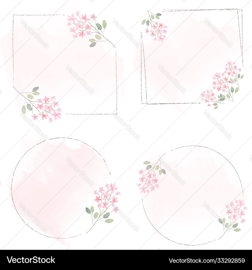 Watercolor Pink Floral Wreath Vector Image