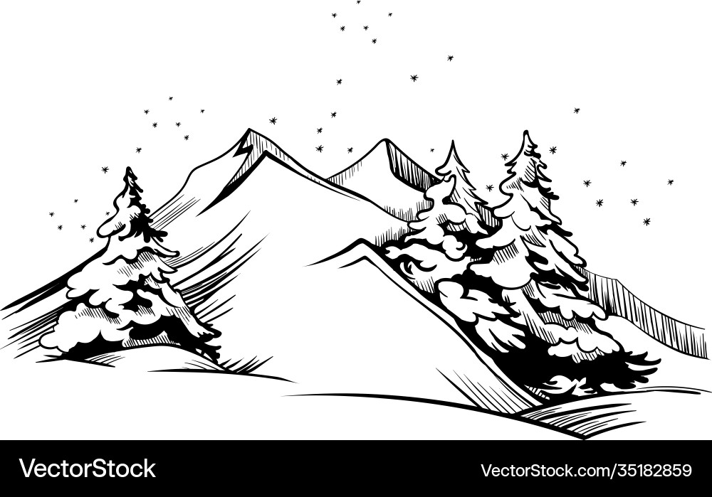Winter Mountain Sketch Vector Image
