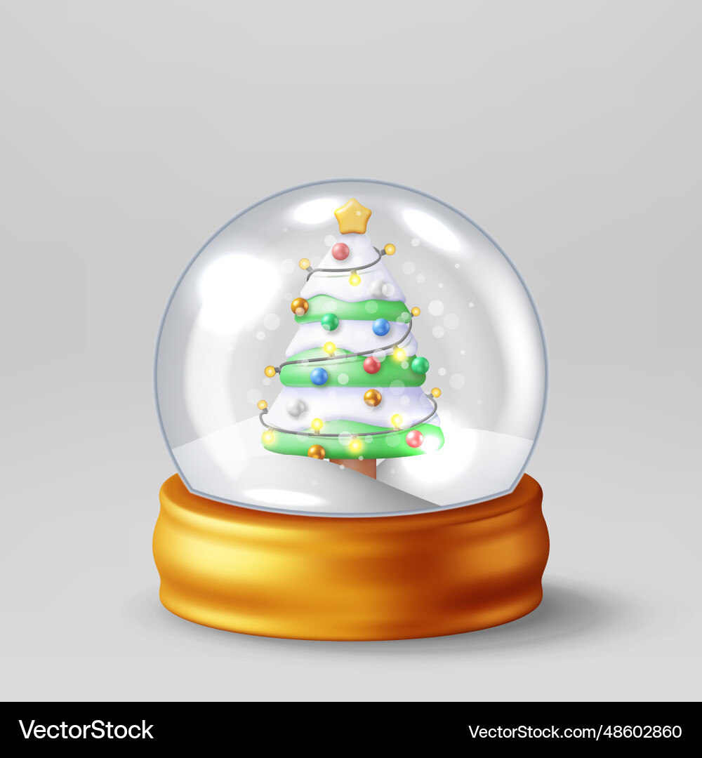 3d glass christmas snow globe with tree 3d glass christmas snow globe with tree vector image