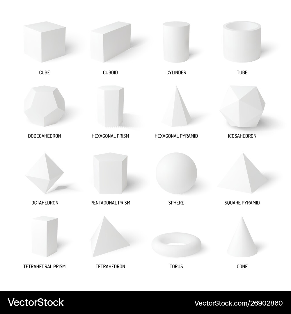 Basic 3d shapes white realistic set Royalty Free Vector