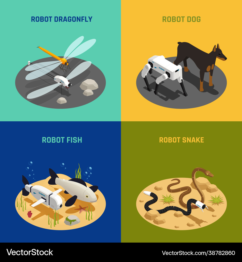 Bio robots isometric concept Bio robots isometric concept vector image