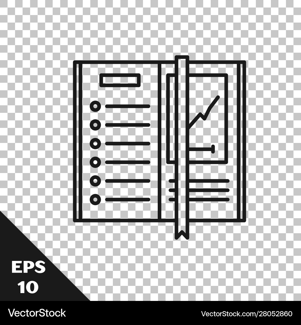 Black line notebook icon isolated on transparent Black line notebook icon isolated on transparent vector image