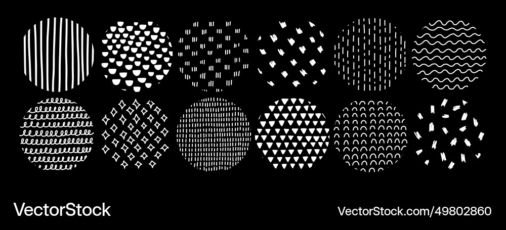 Circle textures with different hand-drawn patterns Circle textures with different hand-drawn patterns Vector Image