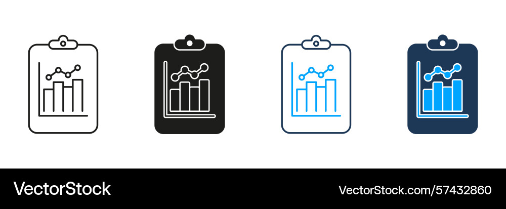 Clipboard with graph line and solid icon set data Clipboard with graph line and solid icon set data vector image
