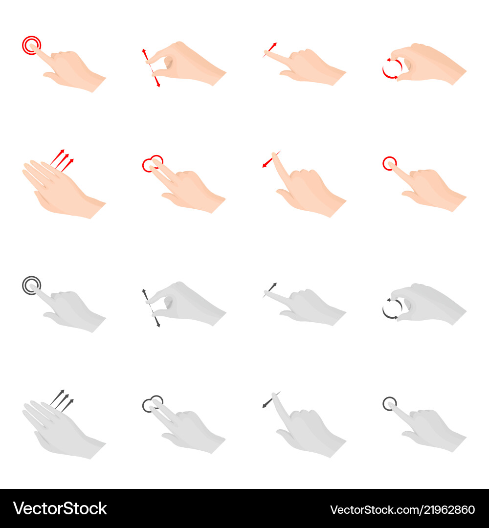 Design of touchscreen and hand symbol set Vector Image