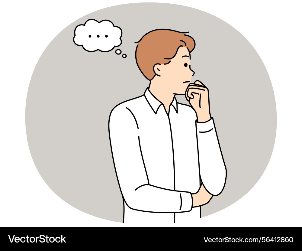 Man thinks about ways to solve problem that has Man thinks about ways to solve problem that has vector image
