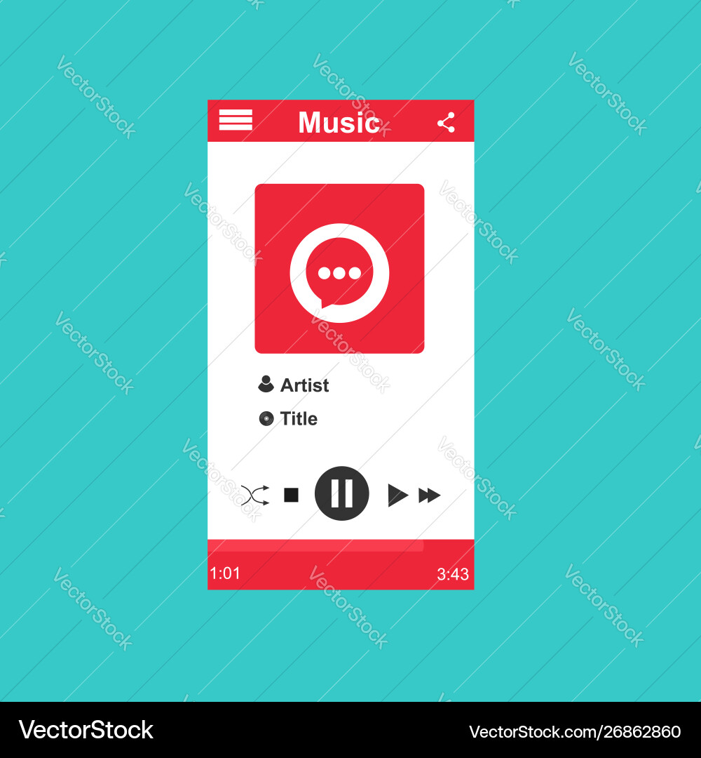 Media player application app template with flat Media player application app template with flat vector image