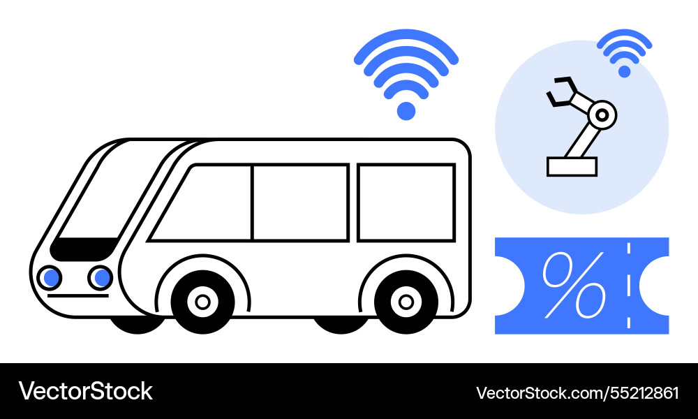 Autonomous bus with wireless and robotic Autonomous bus with wireless and robotic vector image