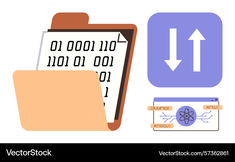 Digital data transfer with binary code file vector image