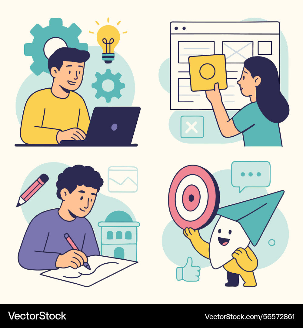 Diverse creative processes including coding Diverse creative processes including coding Vector Image