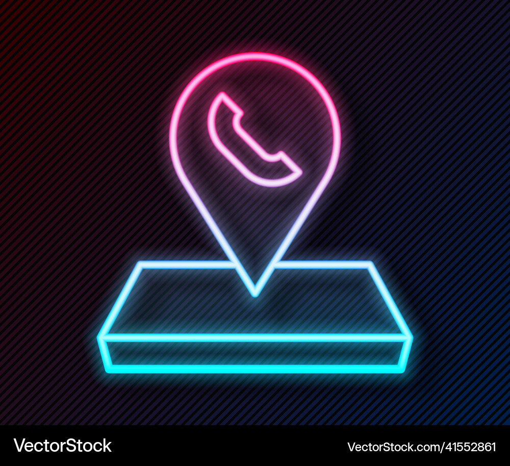 Glowing neon line map pointer with telephone Glowing neon line map pointer with telephone vector image