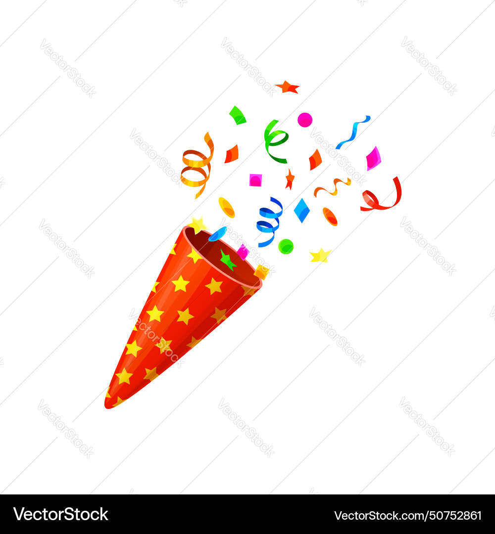 Holiday birthday party popper cone with confetti Holiday birthday party popper cone with confetti vector image