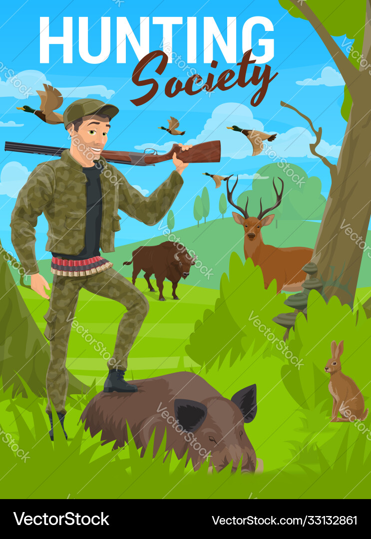 Jagd Waldwild Wildtiere Jagdgewehr Jagd Waldwild Wildtiere Jagdgewehr vektorbild