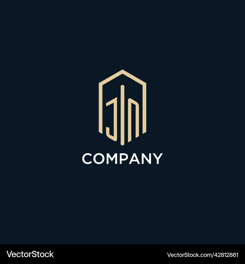 Jn initial monogram logo with hexagonal shape vector image