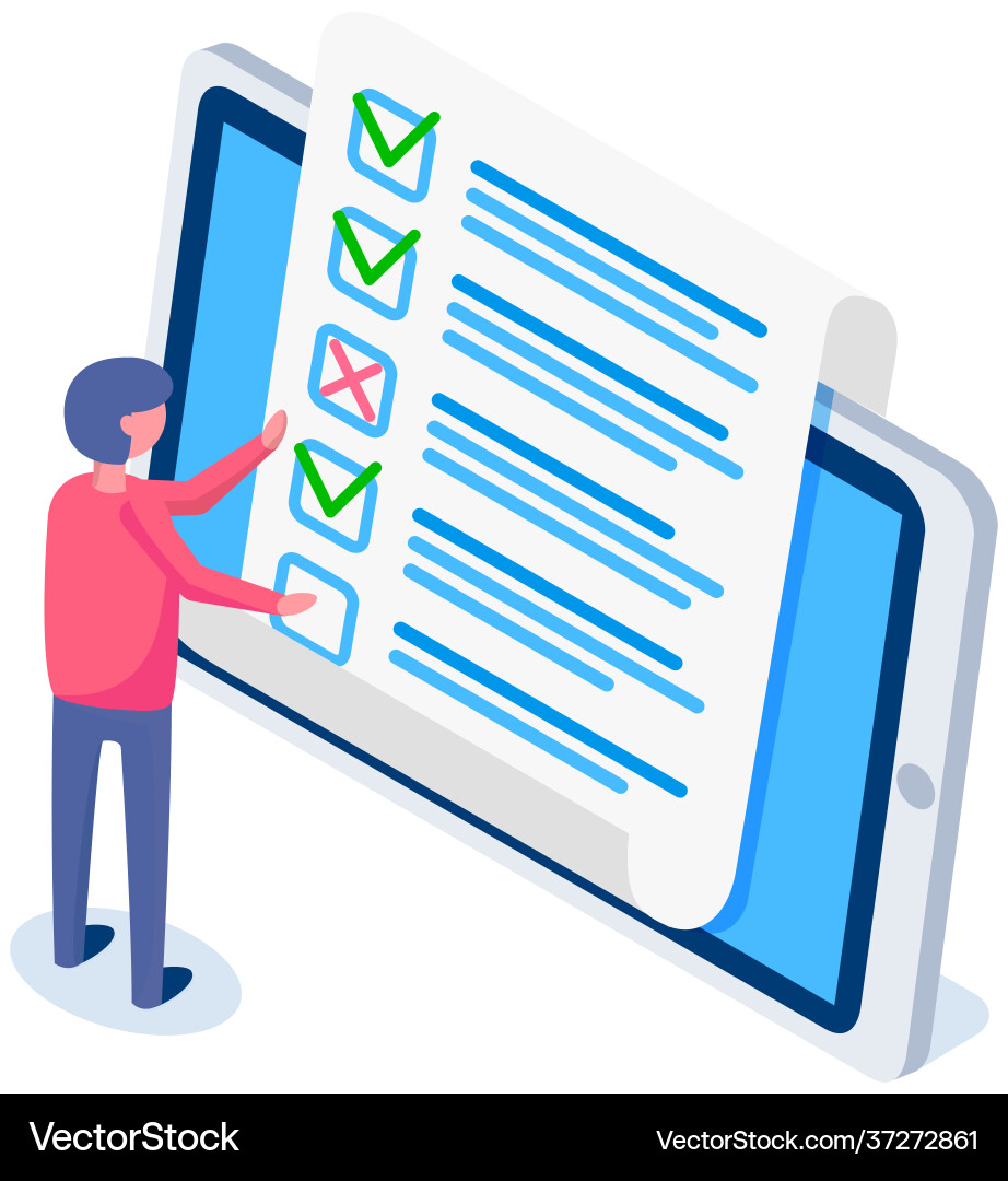 Man is checking correctness questionnaire Man is checking correctness questionnaire vector image