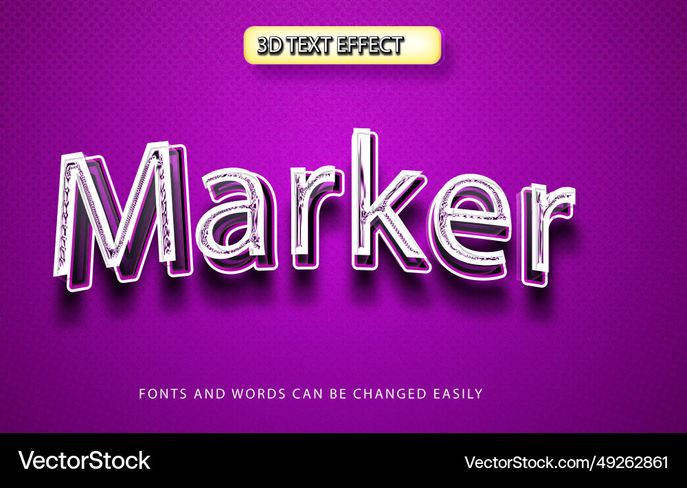 Marker 3d editable text effect style Vector Image