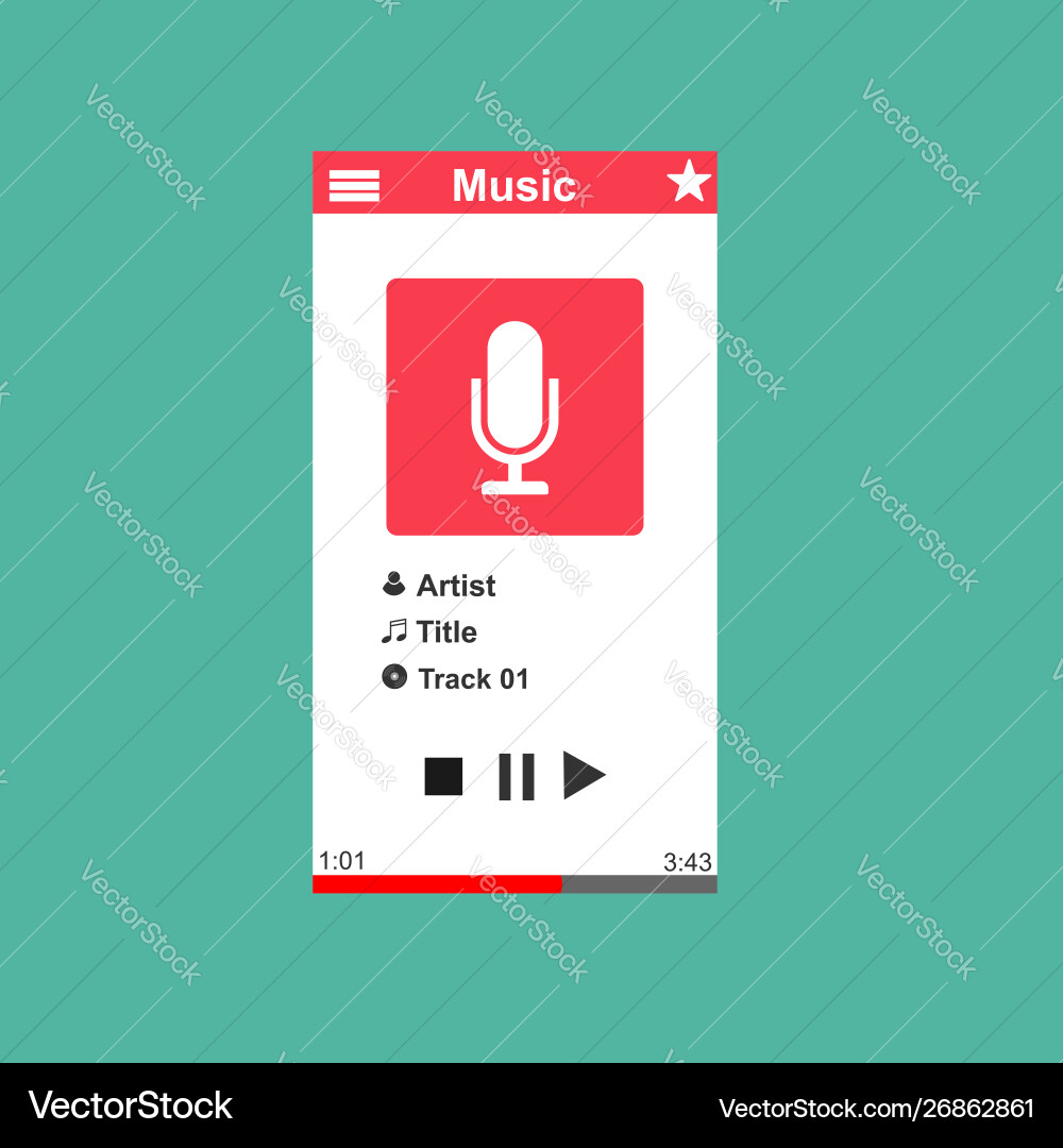 Media player application app template with flat Media player application app template with flat vector image