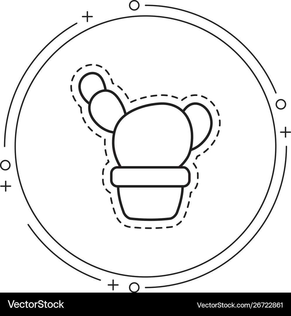 Patch cactus in pot plant with frame circular vector image