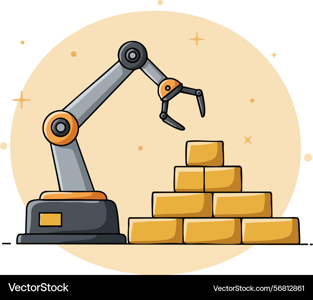 Robotic arm stacking boxes automation technology Robotic arm stacking boxes automation technology vector image