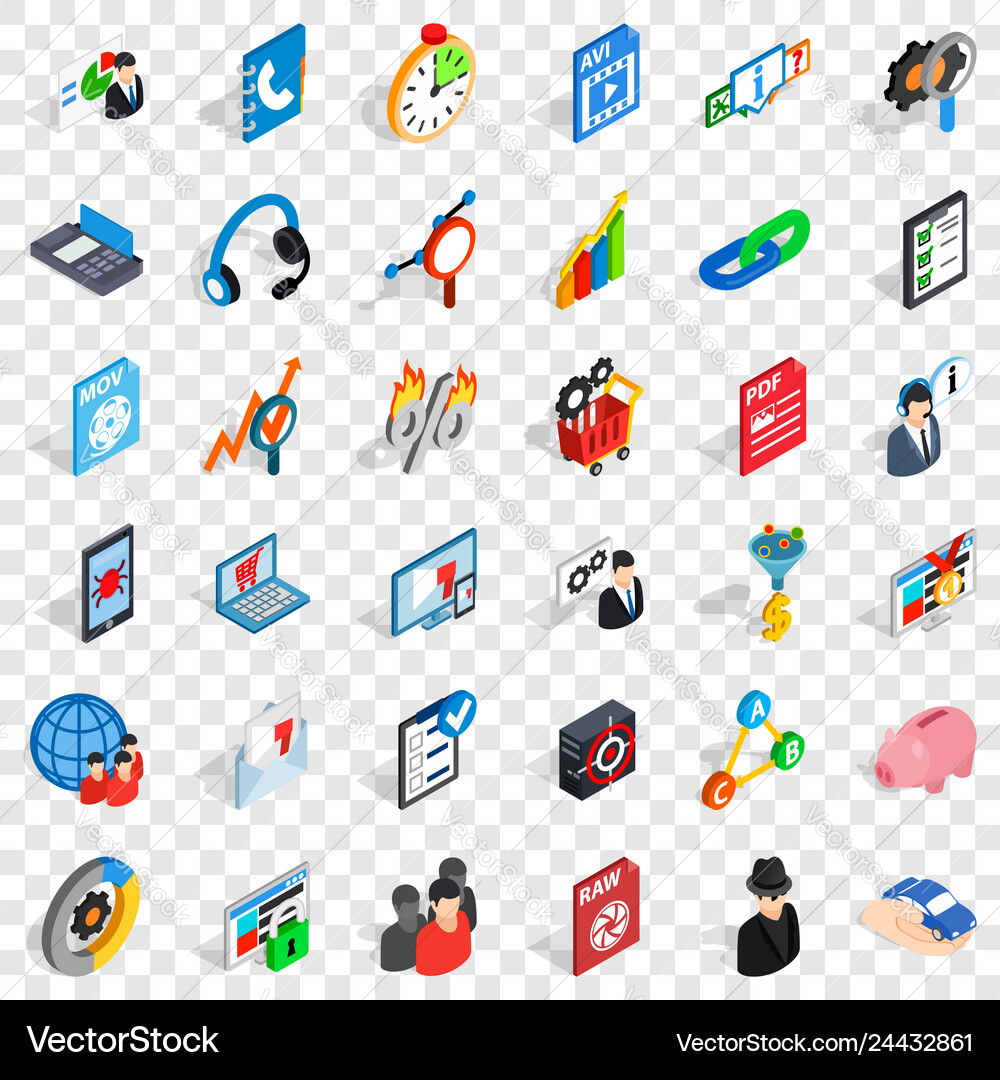 Safe database icons set isometric style Safe database icons set isometric style vector image