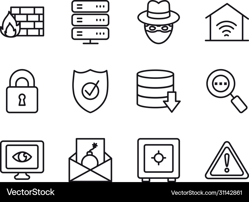 Strong box and cyber security icon set line style Strong box and cyber security icon set line style vector image
