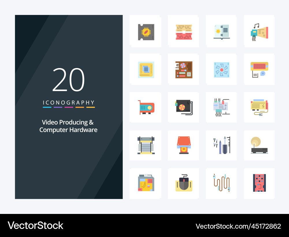 20 video producing and computer hardware flat vector image