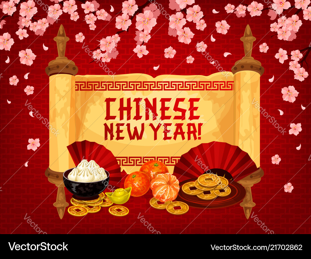 Chinese new year festive food greeting card design Chinese new year festive food greeting card design vector image