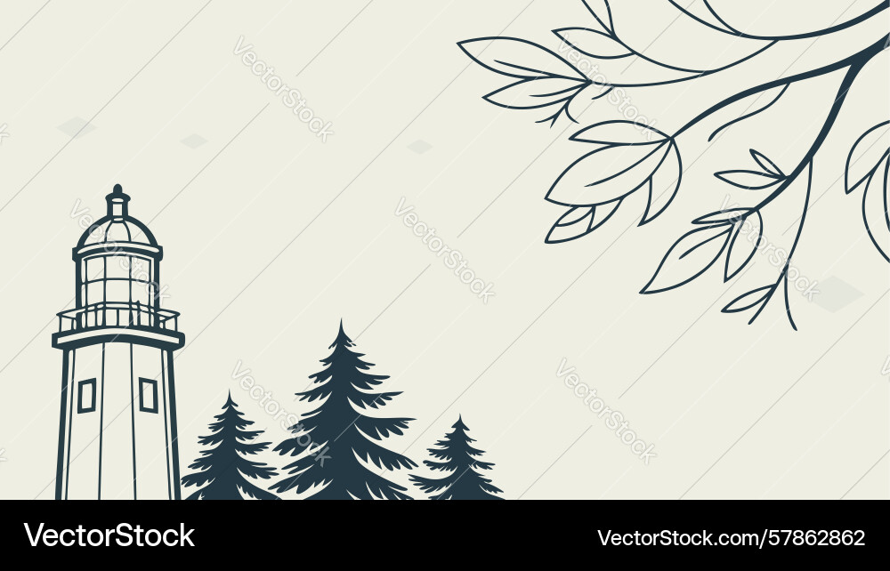 Coastal lighthouse with pine trees and patterns Vector Image