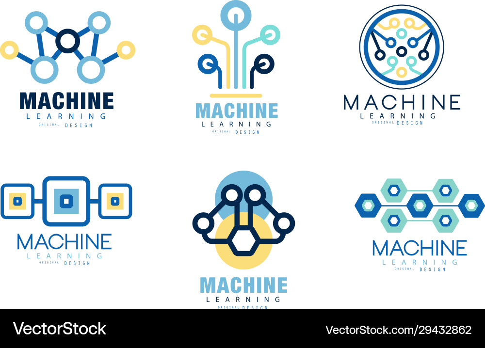 Learning machine logo design collection vector image