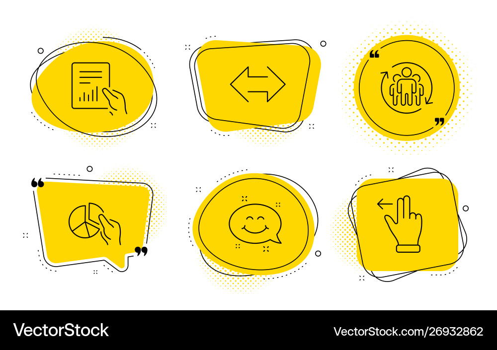 Pie chart teamwork and document icons set smile Vector Image