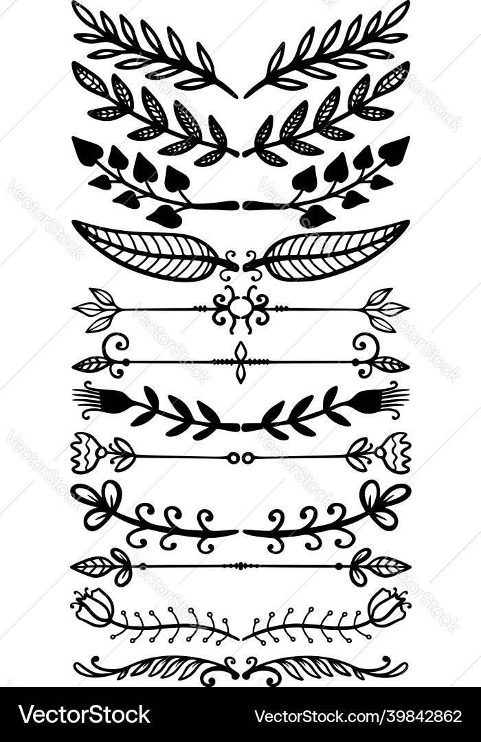Satz von handgezogenen floralen Zweigen Text Satz von handgezogenen floralen Zweigen Text vektorbild