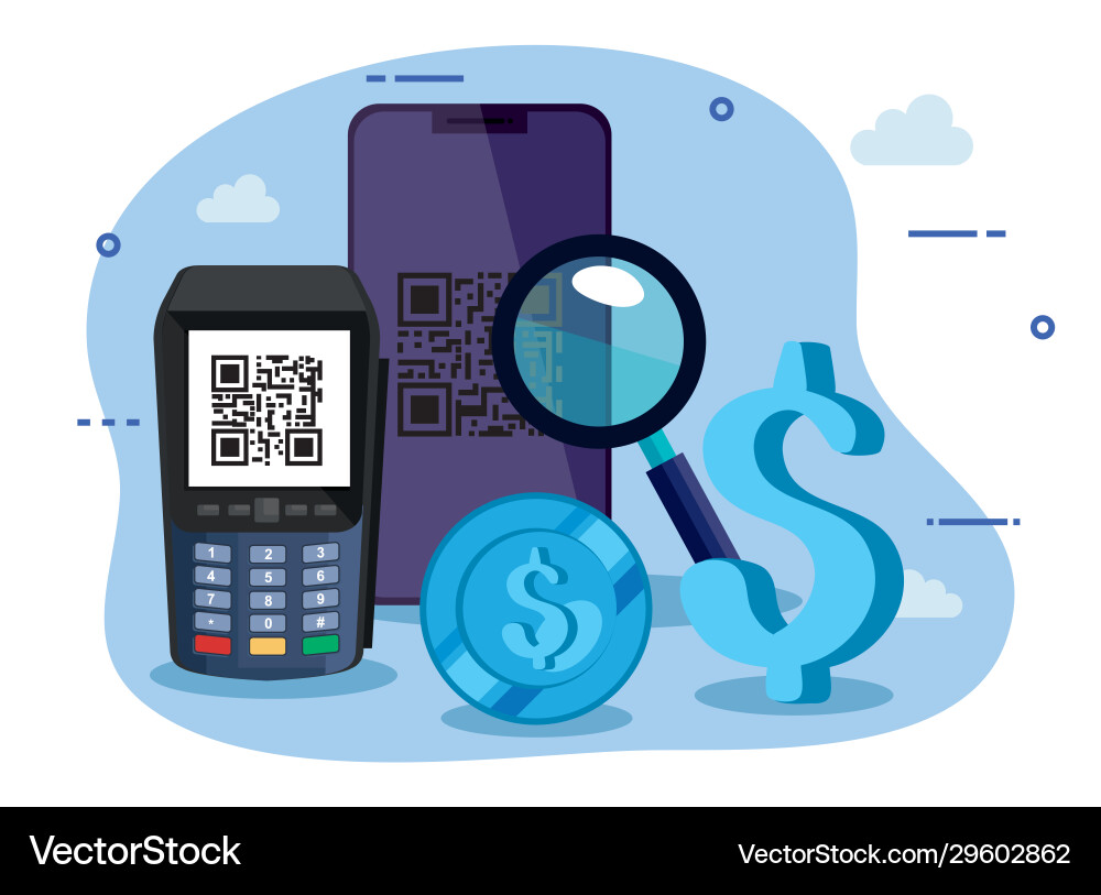 Scan code qr with smartphone and dataphone Scan code qr with smartphone and dataphone vector image