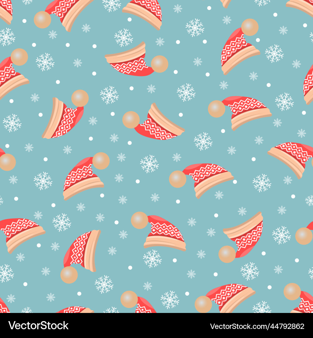 Seamless beanie pattern with bubo and snowflakes Vector Image