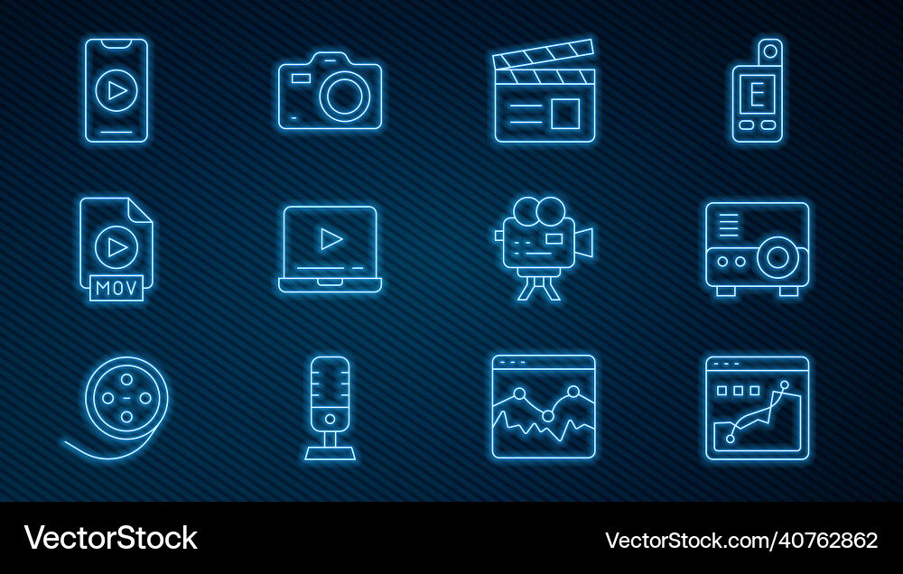 Set line histogram graph photography media Set line histogram graph photography media vector image
