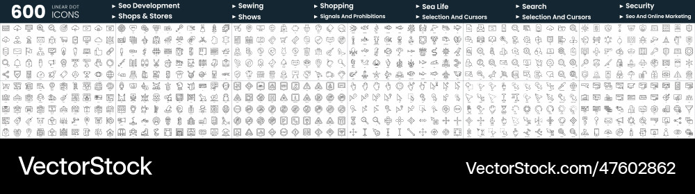 Set of 600 thin line icons in this bundle include Set of 600 thin line icons in this bundle include vector image
