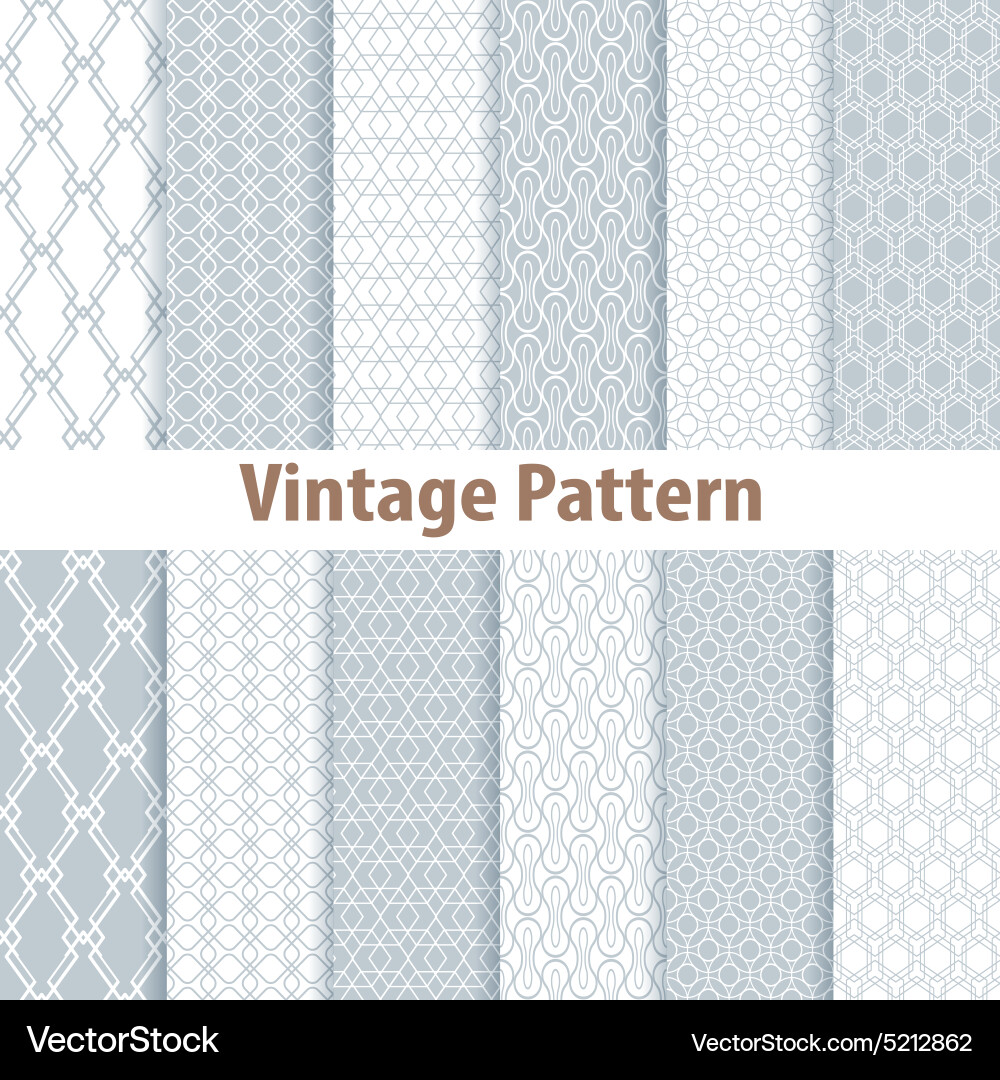 Set of nine seamless pattern in retro style vector image