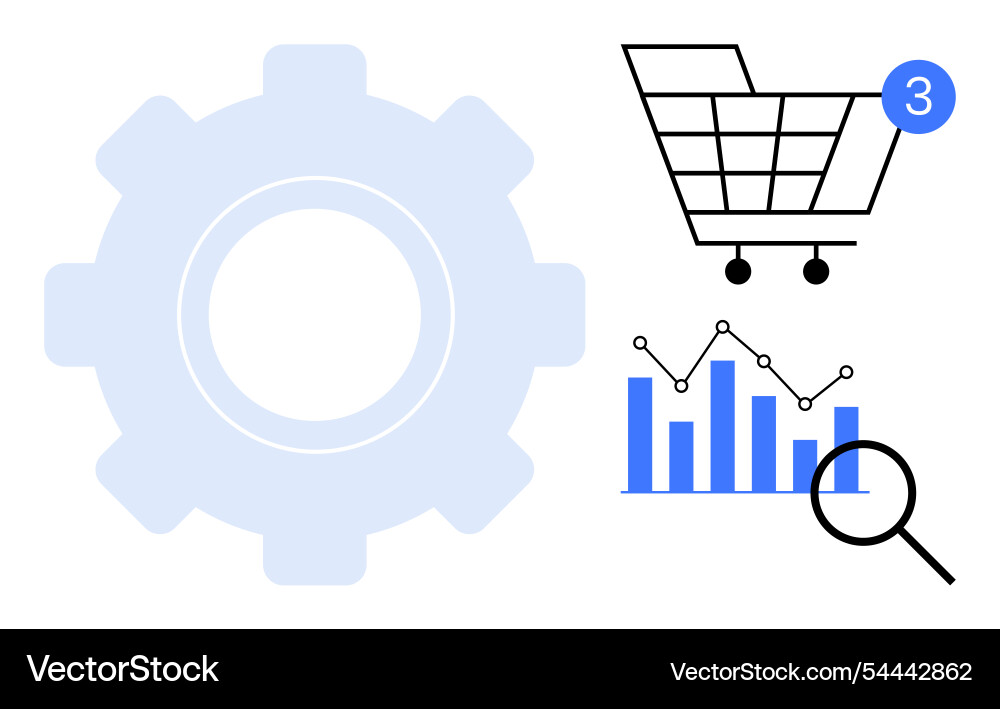 Shopping cart analytics chart with magnifying Shopping cart analytics chart with magnifying vector image