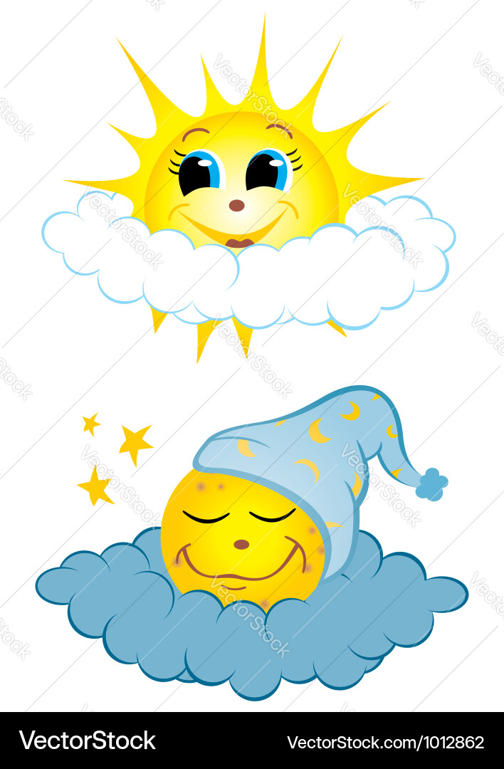Sun and Moon with Clouds Vector Image