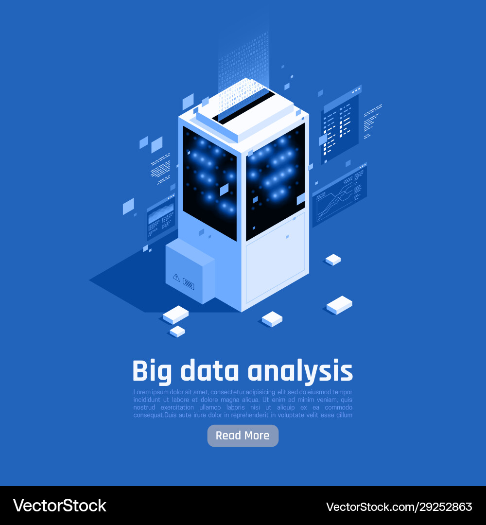 Big Data Analysis Isometric Background Vector Image