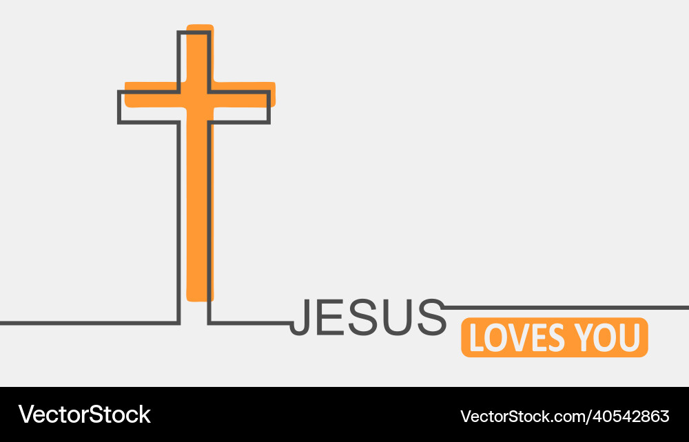 Cross and jesus loves you text in thin lines style Cross and jesus loves you text in thin lines style vector image