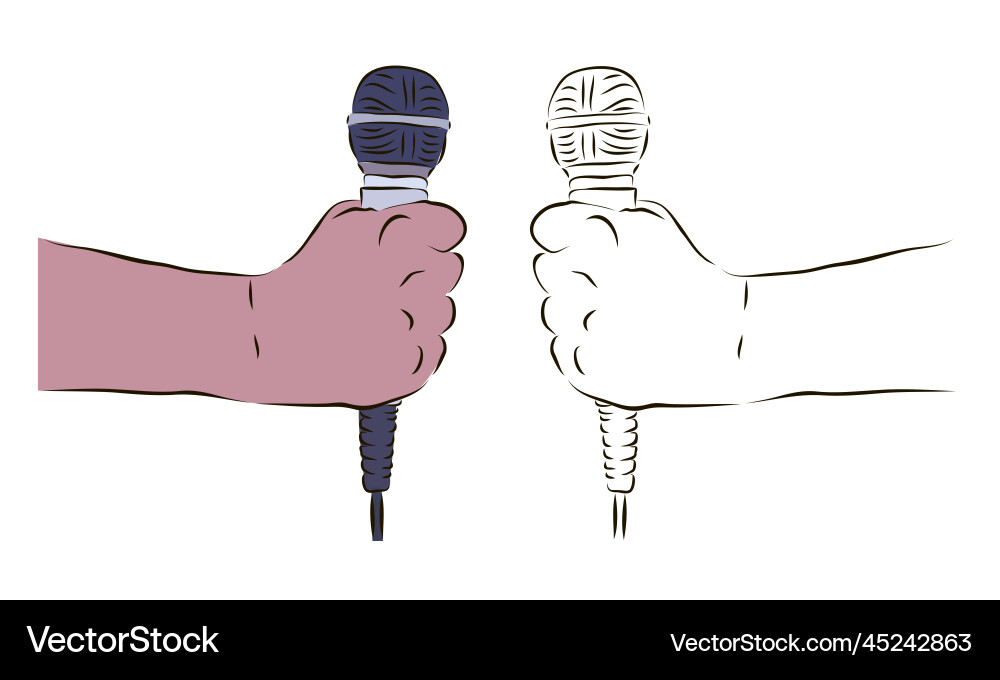 Hand holds the microphone in a color Vector Image