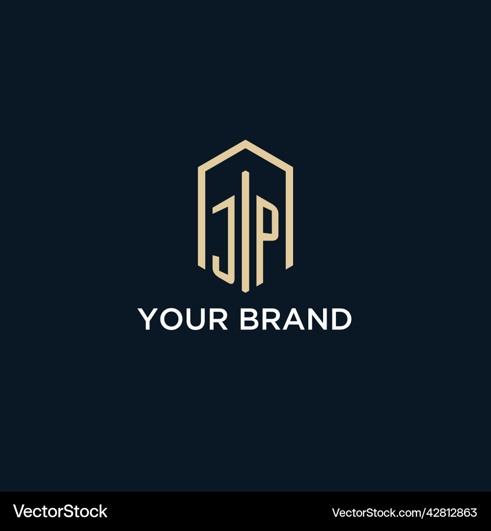 Jp initial monogram logo with hexagonal shape Vector Image