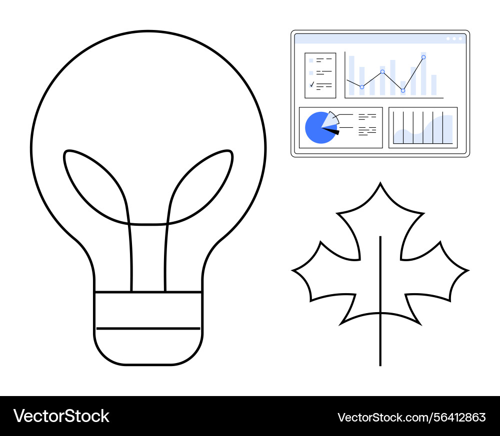Lightbulb with leaf shape analytics dashboard Lightbulb with leaf shape analytics dashboard vector image