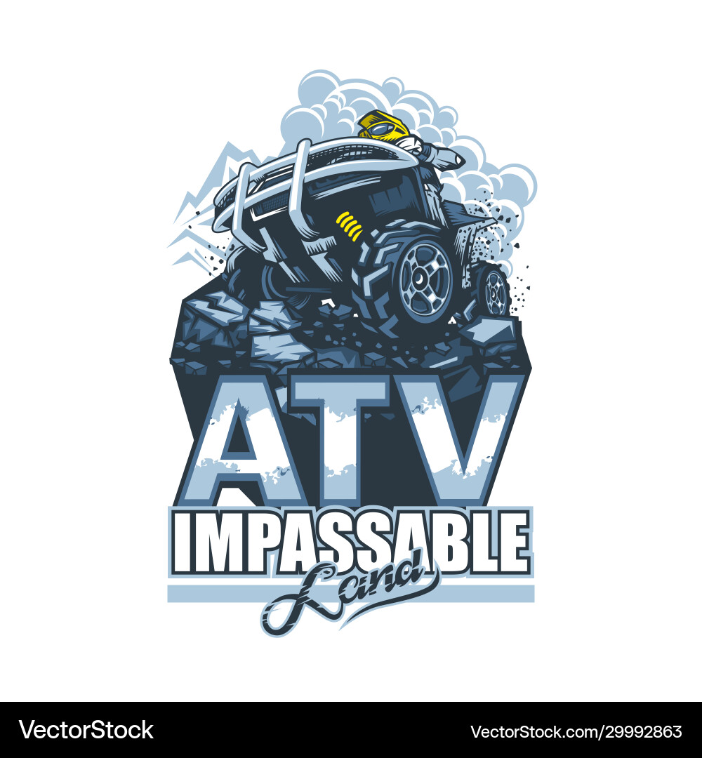 Logo mit atv und Racer auf der oberen Klippe in Cartoon Logo mit atv und Racer auf der oberen Klippe in Cartoon vektorbild