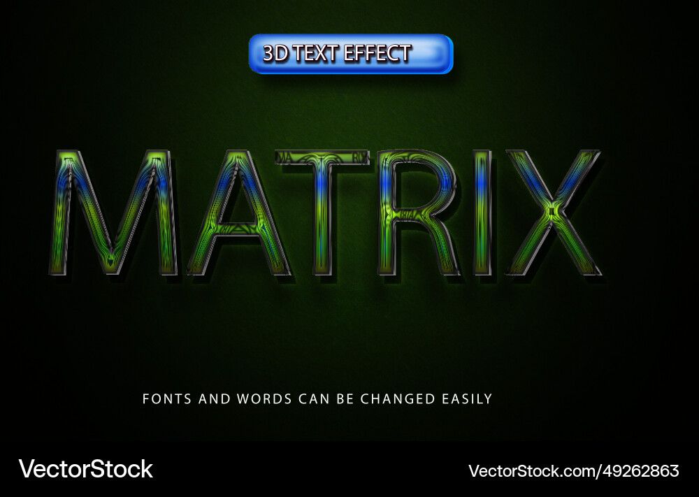 Matrix futuristic 3d editable text effect style vector image