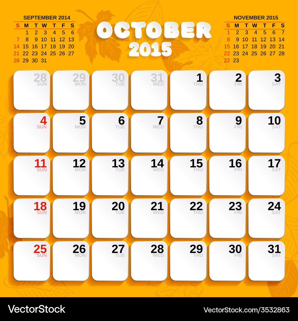 October month calendar 2015 – Royalty-Free Vector | VectorStock, image size:1000x1080