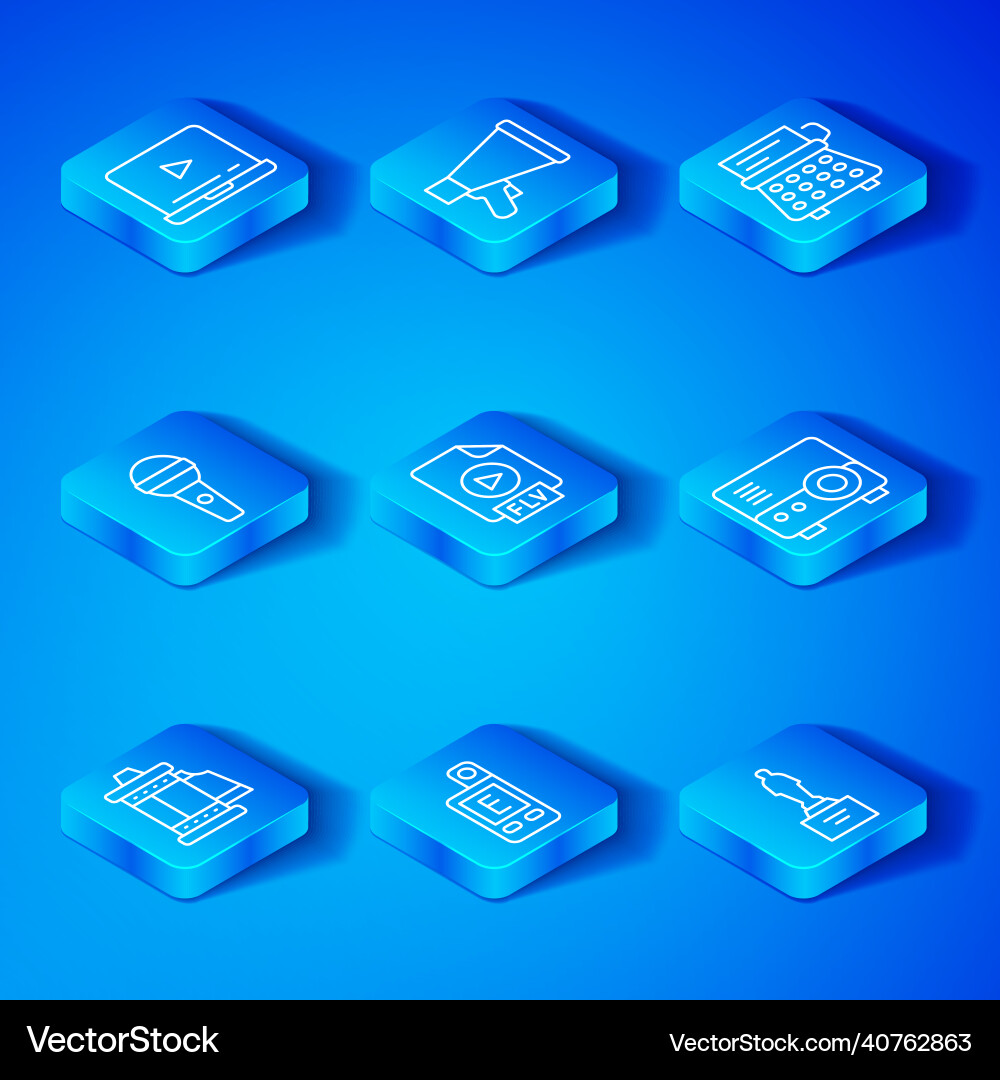 Set line camera roll cartridge flv file document vector image