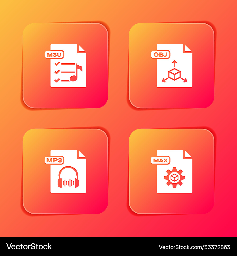 Set m3u file document obj mp3 and max icon vector image